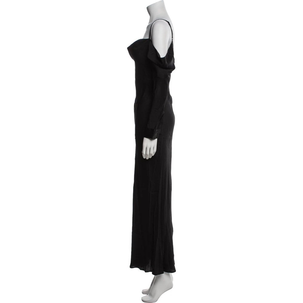 L'Agence "Juniper" Black Cold Shoulder Satin Maxi Dress Gown - US 0 / XS - Picture 7 of 8